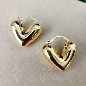 Gold Filled Puffy Heart Hoop Earrings
